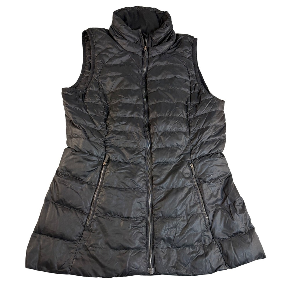Lululemon Athletica Black Quilted Down Puffer Vest Women Size 8 Full Zip Pockets